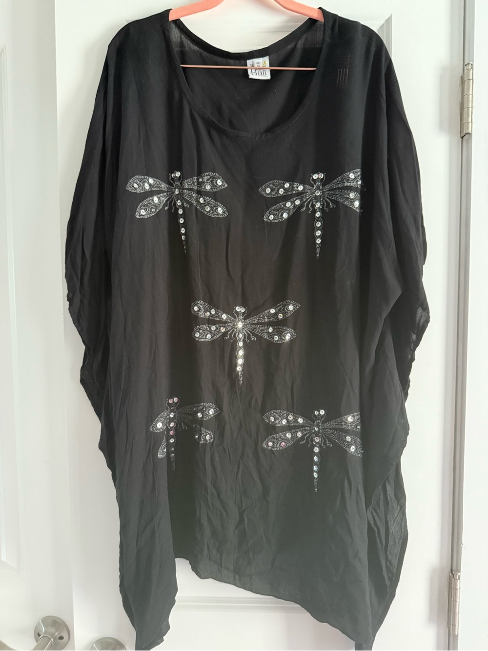 Bali Black Tunic with Silver Dragonfly Embellishments